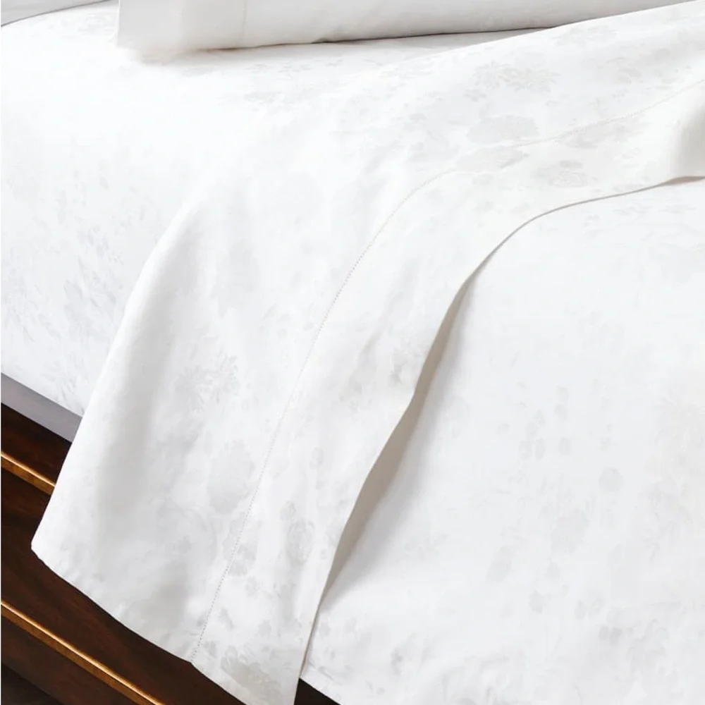 Ralph Lauren Home Organic Cotton Bethany Jacquard Silver Queen Flat Sheet, NWT